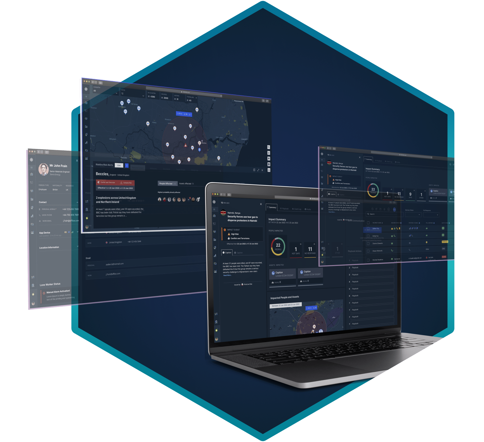 An image of the Restrata Connected Resilience Platform showing how it dynamically assesses and predicts risk impact