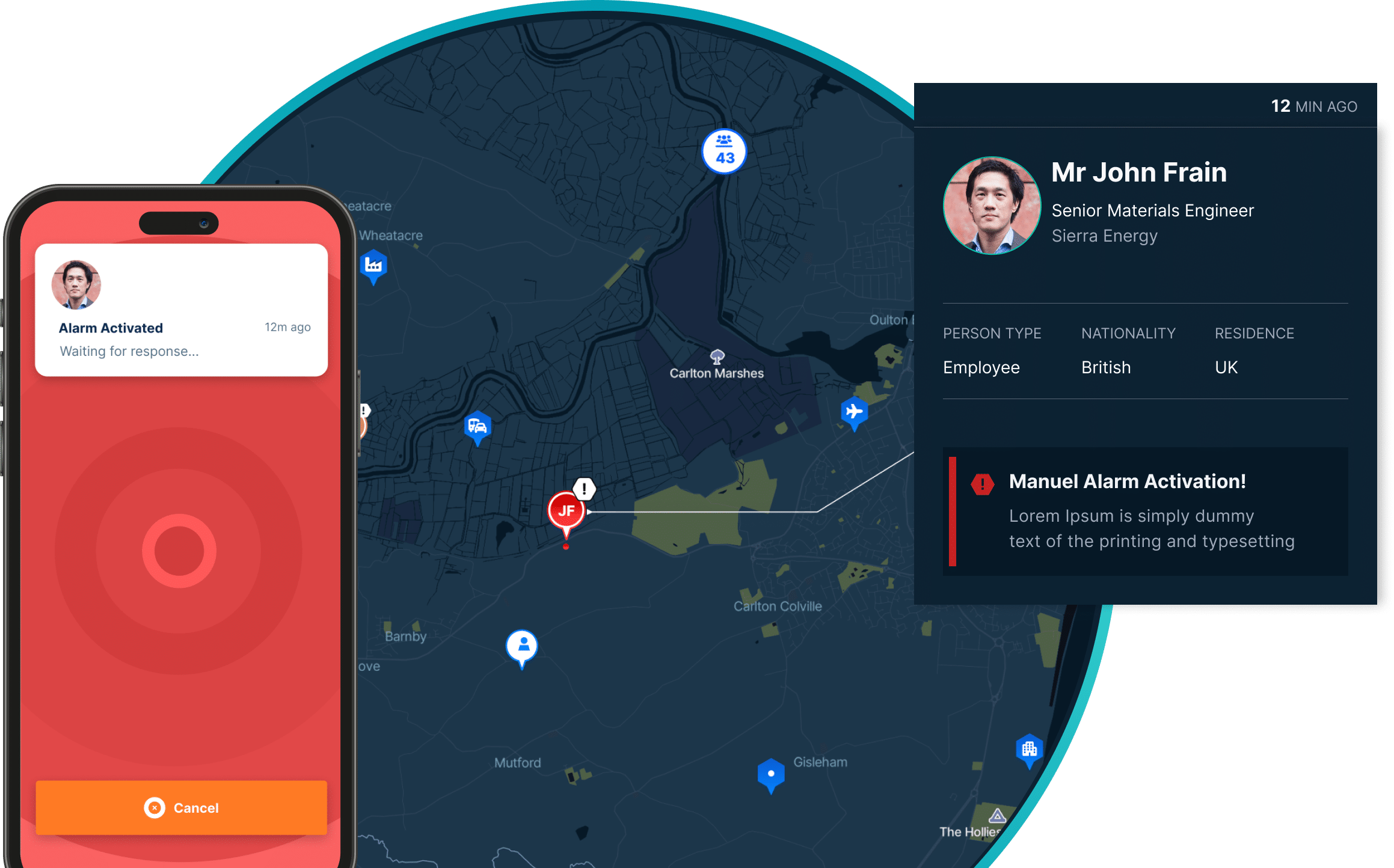 restrata-connected-resilience-platform-lone-worker-realtime-response-in-emergency The Restrata lone worker app showing real-time emergency response