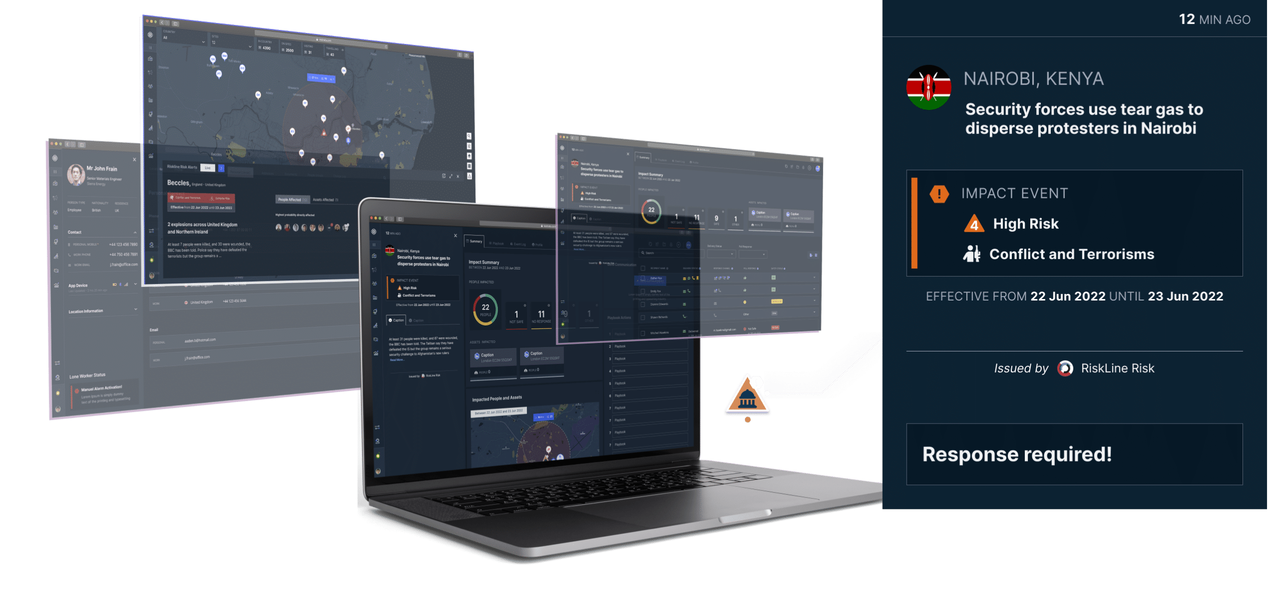 Screenshots of Restrata's risk monitoring function